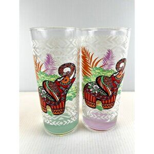 2 TMD Holdings Drinking Glasses Mandala Elephant Trunk Up Tribal Design 12 oz